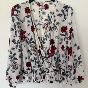 Candie's Women's Size M White Floral Wrap Elastic Chiffon Blouse XL